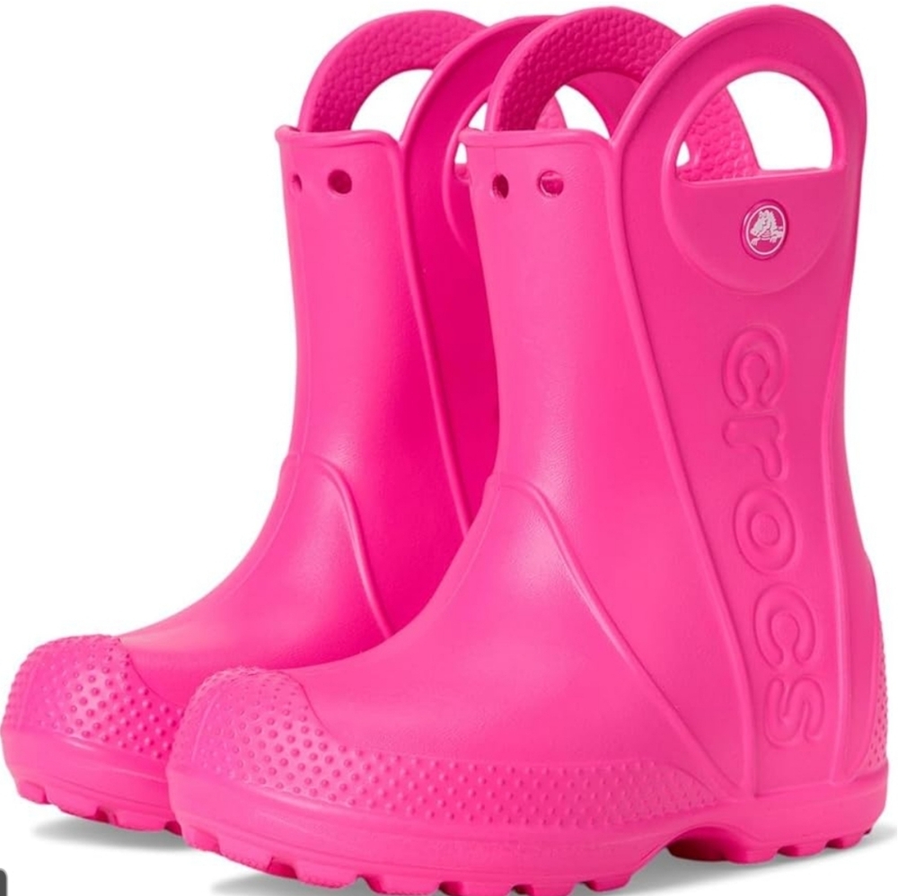 CROCS Pink Rain Snow Boots with Easy Pull Handles Girl